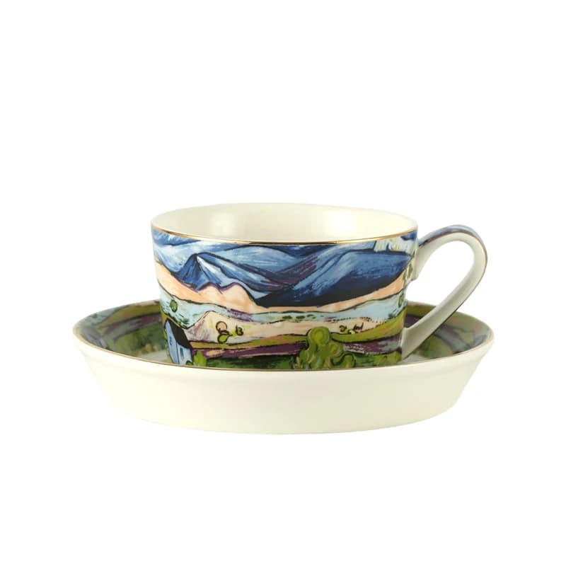 London Pottery 300ML mountain scenery mug dish ceramic coffee cup tea Pair pottery tea cup set porcelain Cup and saucers