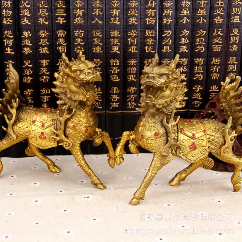 Copper Qilin figurines, copper fire Qilin, a pair of copper Qilin, decorative crafts for home decor