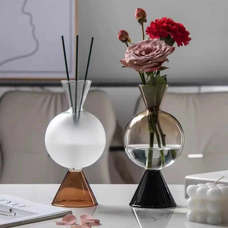 Modern Handmade Durable Glass Vase Transparent Spherical Bottle Glass Ball Japanese-style Flower Vase for Tabletop Floral
