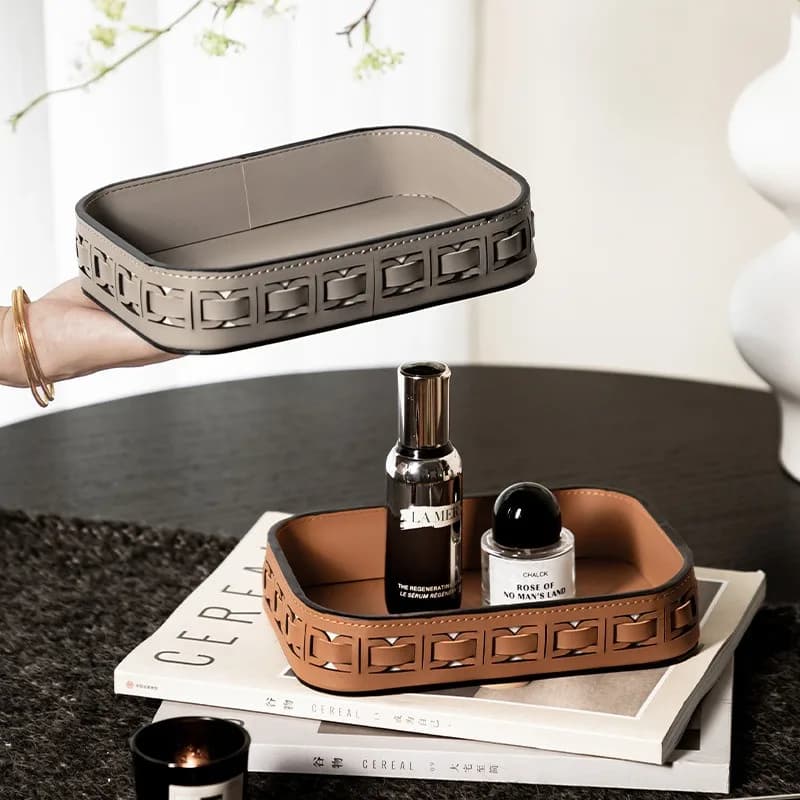 Modern Style Leather Vanity Tray, Rectangular Desk Organizer for Cosmetics Jewelry, Minimalist Luxury Home Decoration Accent