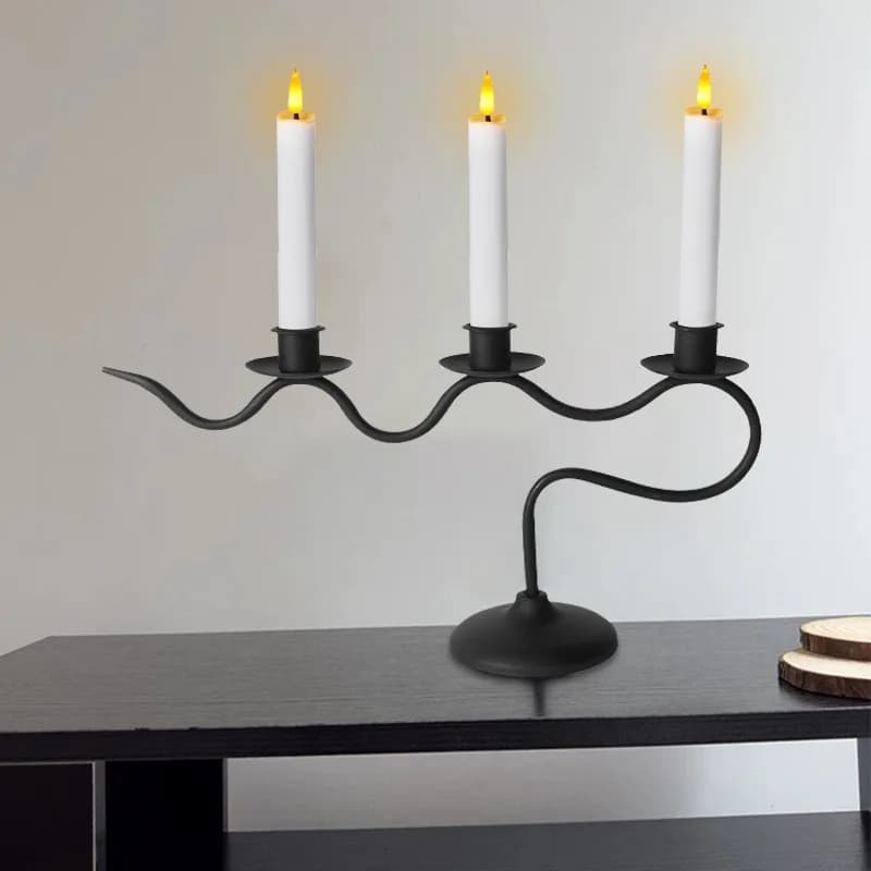 Iron Candle Holder Fireplace: Metal Candelabra Centerpiece Decor - Candle Holder Stand for 3 Candelabra Pillar Candles