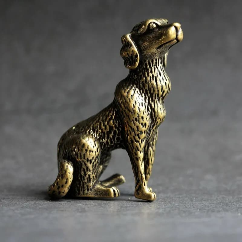 Retro Chinese Bronze Copper Statue Hand Carved Dog Figurines Home Desktop Decor