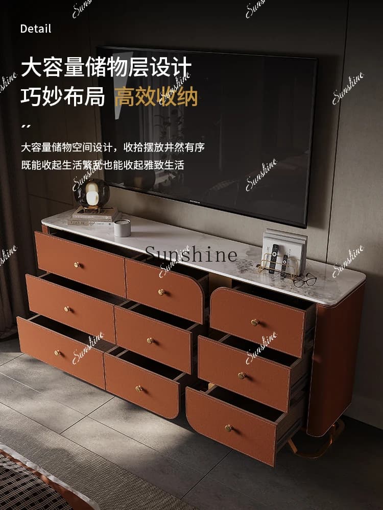 Solid wood, modern minimalist living room dining edge, bedroom bedside storage, rock slab drawer cabinetP