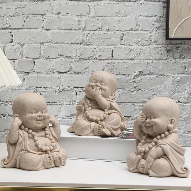 Monks Decor Figurines No See No Hear No Speak Resin Home Garden Ornament Zen Style Indoor Outdoor Desktop Decor Statue Gift