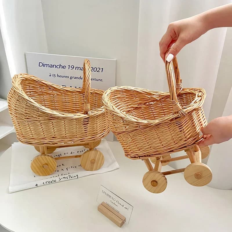 Baby Basket Stroller Wicker Storage Basket Flower Basket Photography Props Children's Toys Desktop Decoration