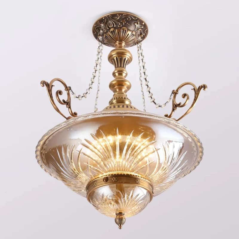 Vintage ceiling lamp with glass shade, round bedroom and dining room brass decorative lamp