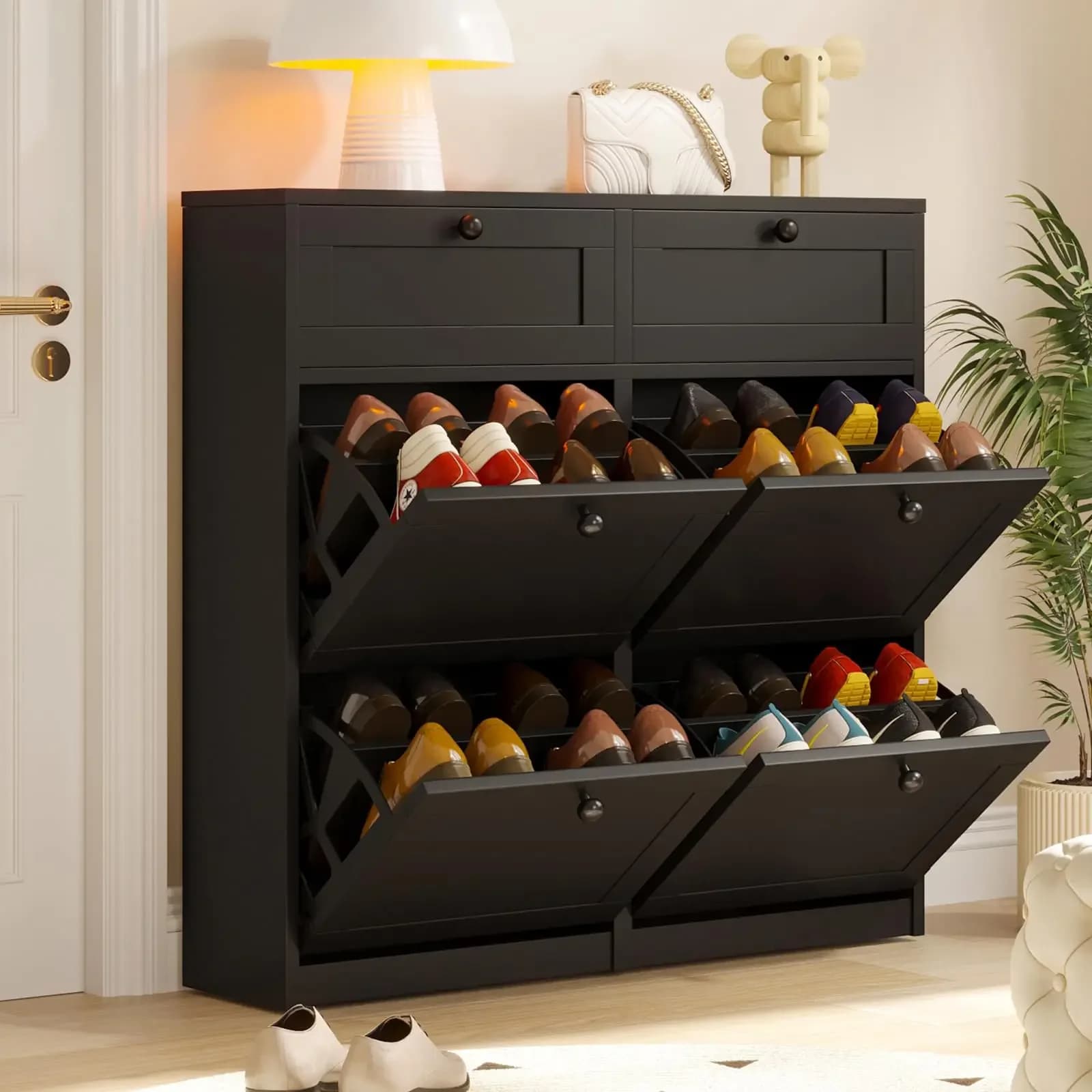 Rustic Narrow Walnut Decorative Shoe Cabinet Convenient Smooth Luxury Distinctive Strong Shoe Cabinet Schuhregal Room Furniture