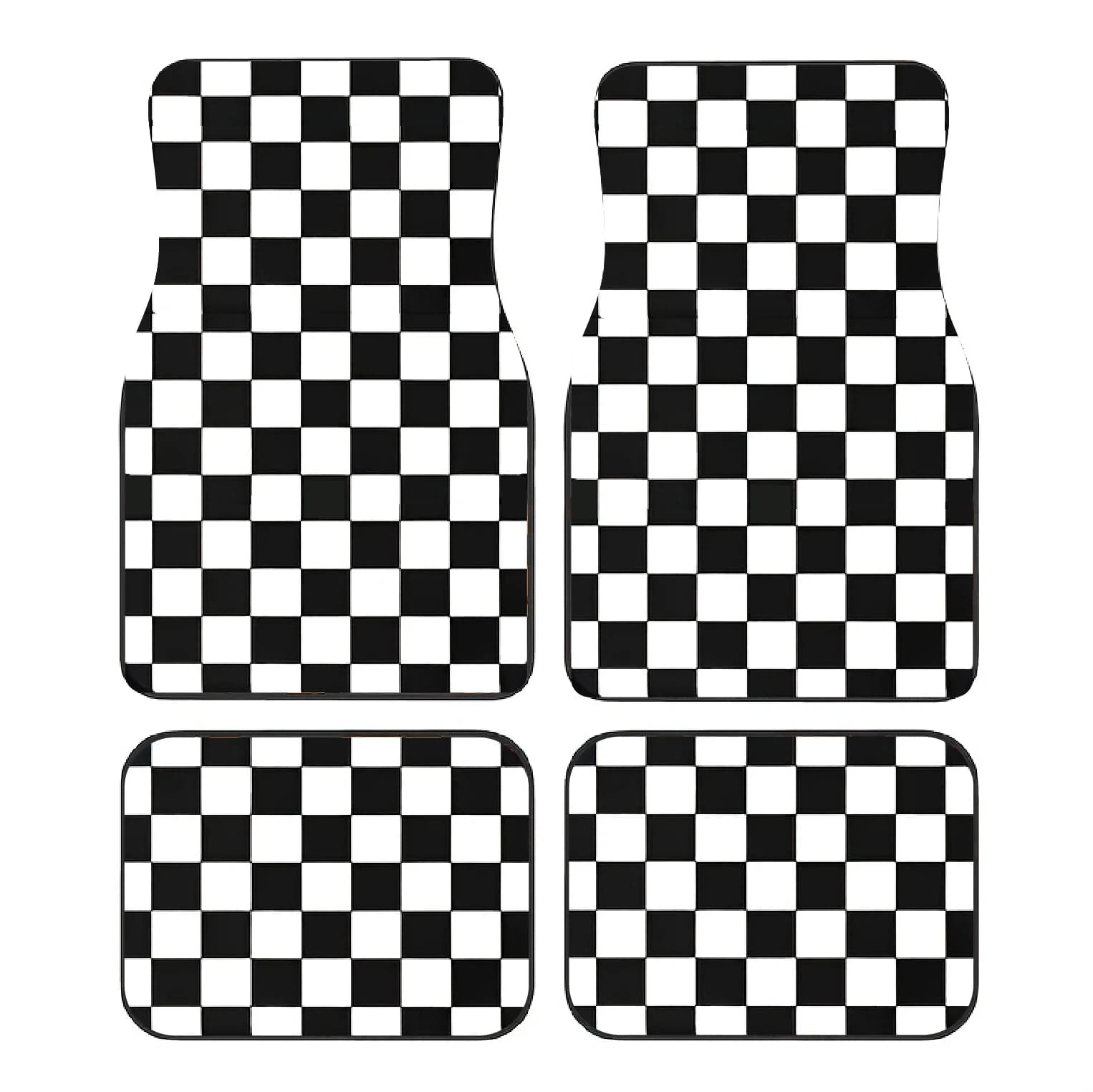 4-Pack Polyester Car Anti-Slip Mats - Black & White Print, Non-Slip Bottom, Easy Clean, Universal for All Vehicles