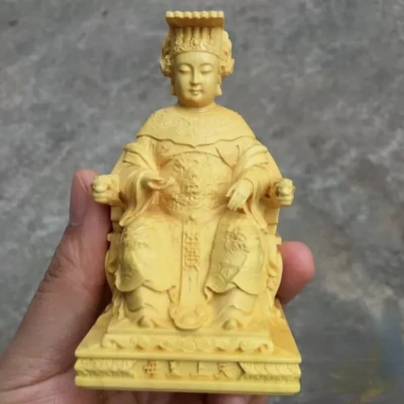 Boxwood Carving Buddha Statue Mazu Home Decoration Ornaments Craft Gifts