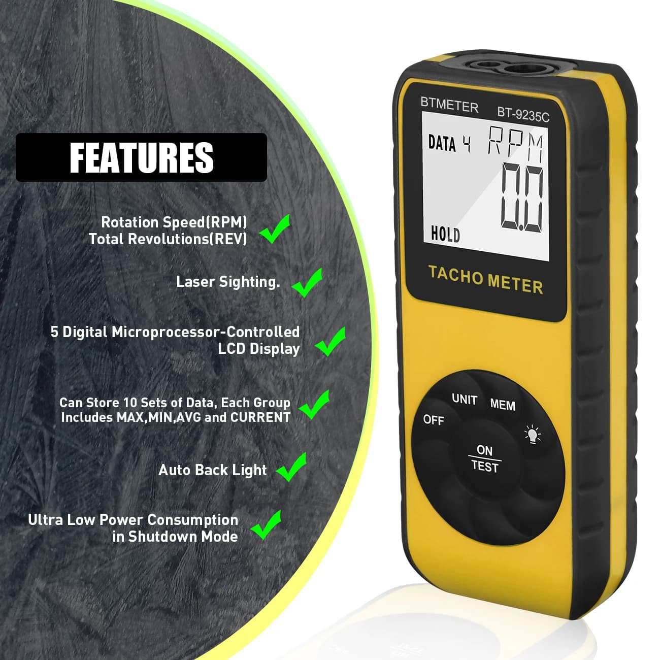Digital Tachometer, No-Contact Stroboscope Tachometer ,99999 RPM Speedometer, for Hz Velocity Tester for Motor Gear Print