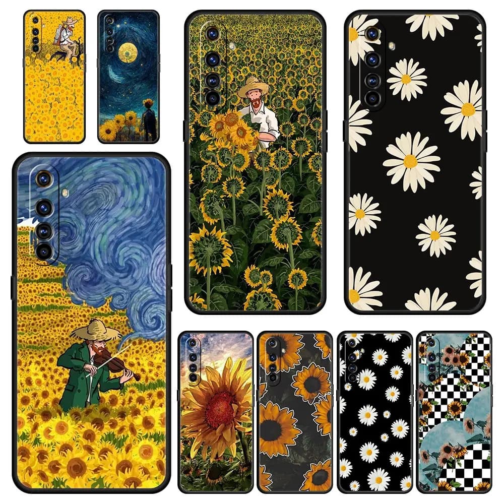 Phone Case For Realme 12 11 10 9 8 5G 7 6 GT5 GT3 GT2 Pro Plus C21 C11 C25 C35 Realme GT Neo 2 3 3T 5 Cover Aesthetic sunflower