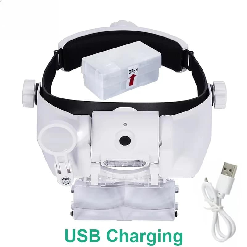 USB Rechargeable LED Lighting Lamp Head Loupe Jeweler Headband Magnifier Eye Glasses Optical Tool Repair Reading Magnifier