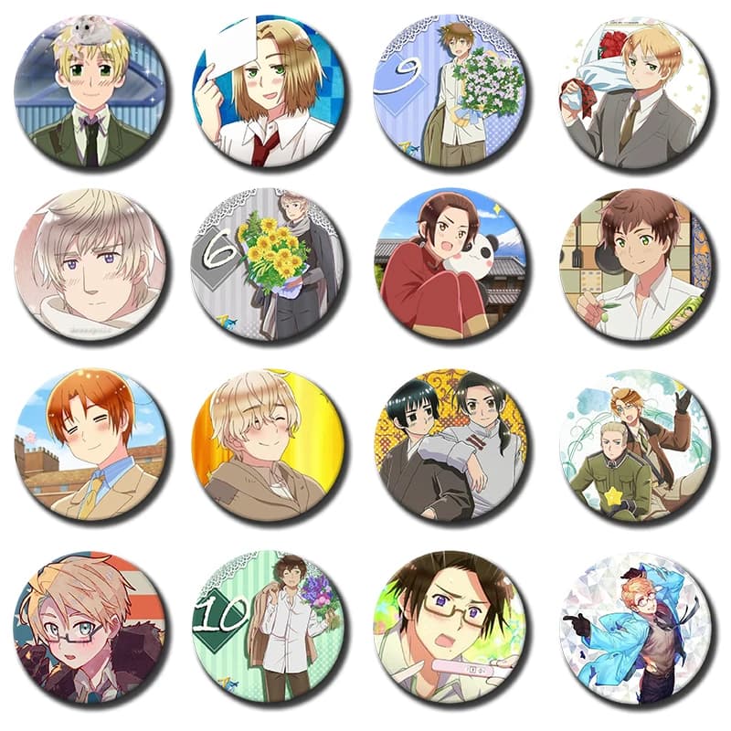 Creative Cartoon Character Enamel Pins Anime Hetalia World Stars Brooches Badges for Backpacks Jackets Hats Cosplay Accessories
