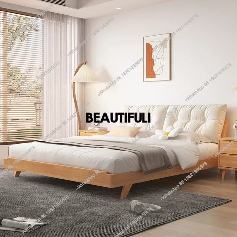 Nordic Luxury Headboard Double Bed Wood White Modern 180X200Cm Queen Beds Bedroom Villa Matrimonial Cama Casal Bedroom Furniture
