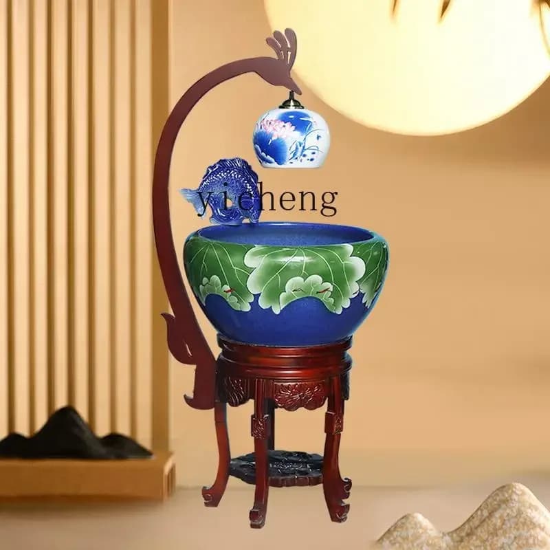 L7-14 new Chinese ceramic fish tank floor-to-ceiling fish pot circulation indoor goldfish tank living room home