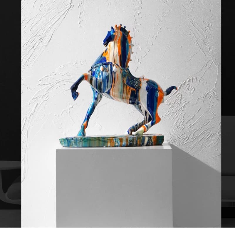 Oil Painted Horse Statue, Symbolizing Courage, Wealth, Strength, Elegant Resin Art, Home and Office Decoration