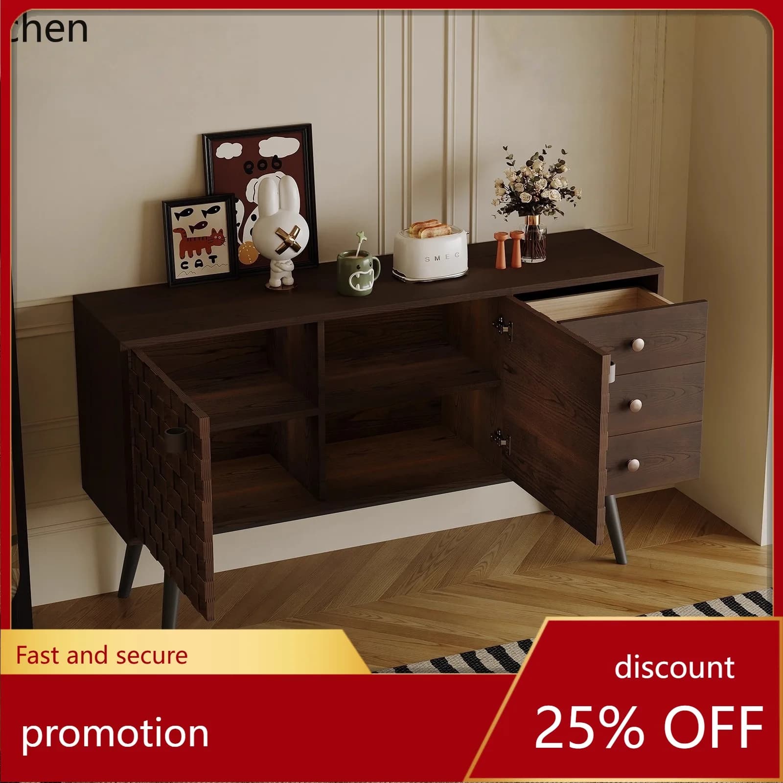 YFY Solid Wood Chest of Drawers Wall-Mounted Storage Living Room Home Dining Side Cabinet Entryway Hallway Cabinet