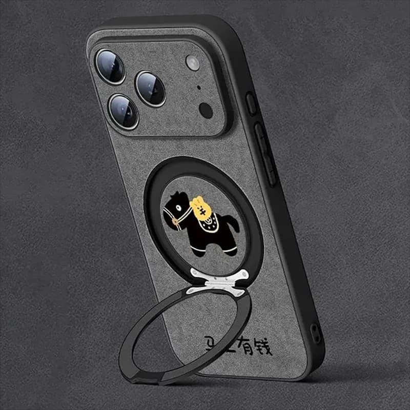 Luxury Leather Stand Case for iPhone 15 16 17 Pro 14 13 Pro MAX Casing horse funda coque Magnetic Finger Ring Holder