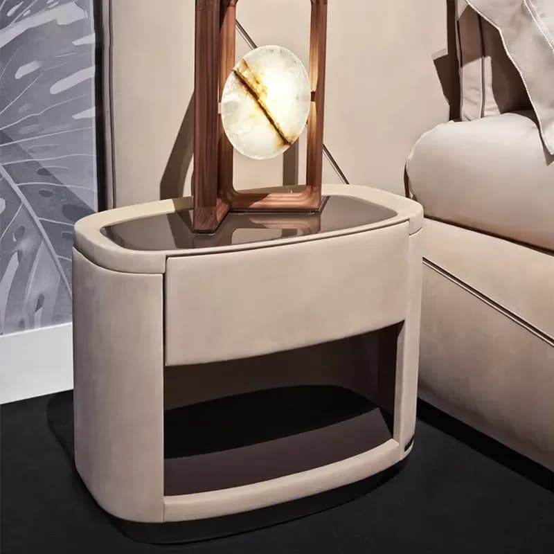 Wood Bedside Table Brown Microfiber Leather Bedside Table MDF Hotel Nightstands