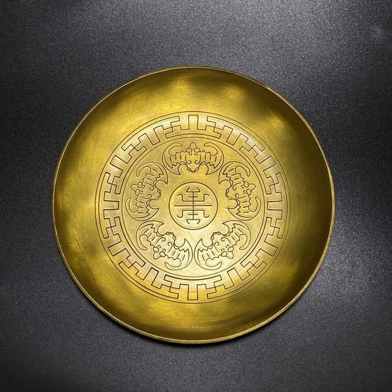 Pure five blessings longevity copper , brass tray, Buddhist and Taoist ancestral offering , large fruit plate,