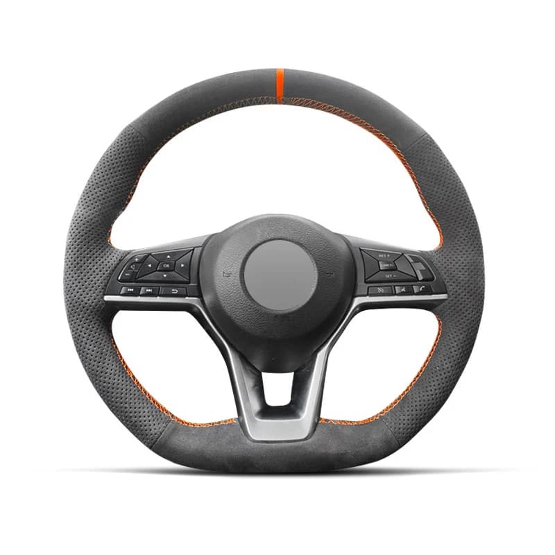 Genuine Leather Orange Thread Steering Wheel Cover for Alcantera Car Accessories for Nissan Kicks Rogue Sentra Altima Qashqal