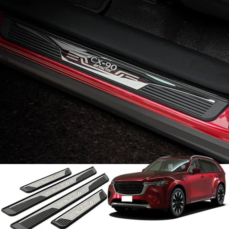 Door Sill For Mazda CX90 CX-90 Car Accessories Scuff Plate Protector Auto Stickers Cover Threshold Styling Trim 2022 2023 2024