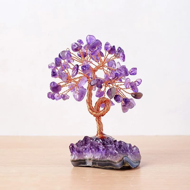 Natural Crystal Wire Tree Amethyst Cluster Stone Base for Table Home Room Bedroom Decor Gemstone Ornaments