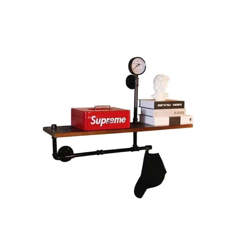 Industrial style American retro water pipe wall shelf, solid wood word baffle
