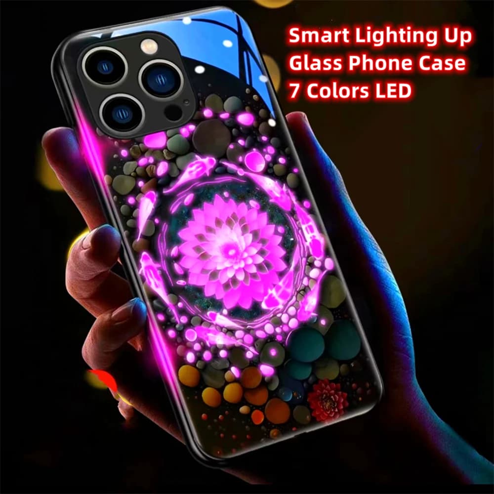 Luminous Fancy Carp LED Calling Light Flash Phone Case Glowing Cover For iPhone Air 18 17 16 E 15 14 13 12 11 Pro Max Plus