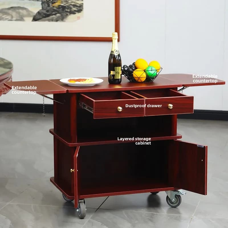 HYS three-tier service cart - hotel beverage cart, wooden food delivery cart, fruit platter delivery cart