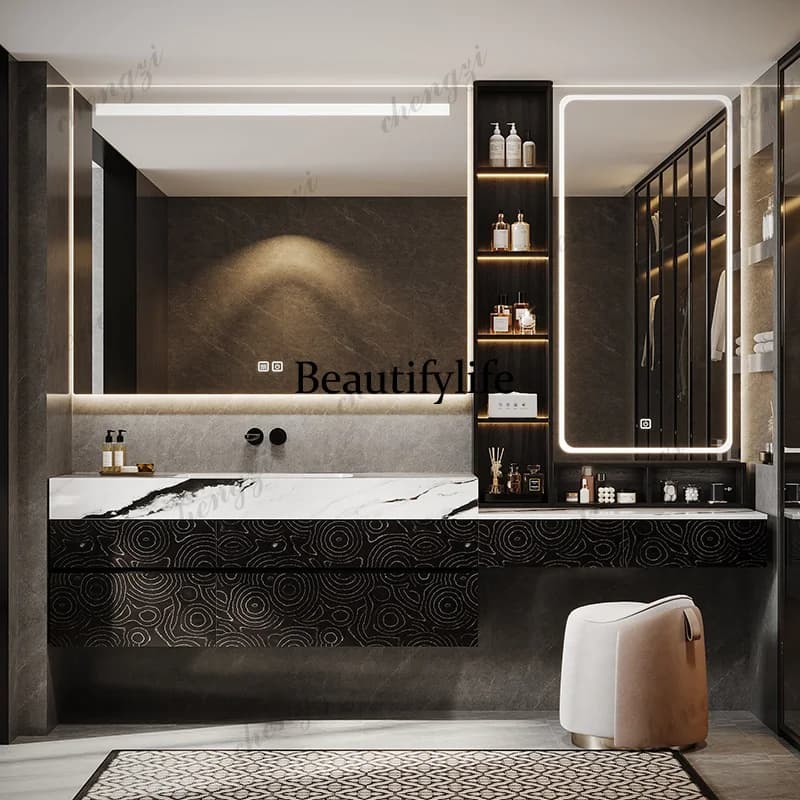 Light Luxury Solid Wood Bathroom Cabinet Partitions Accessories Closet Cupboard Space Saver Gadgets Modern