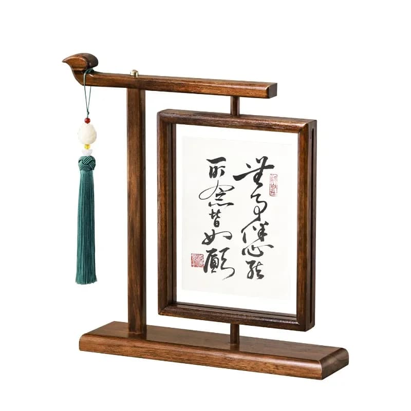 Double-sided transparent solid wood photo frame table rotating retro framing Chinese style gift