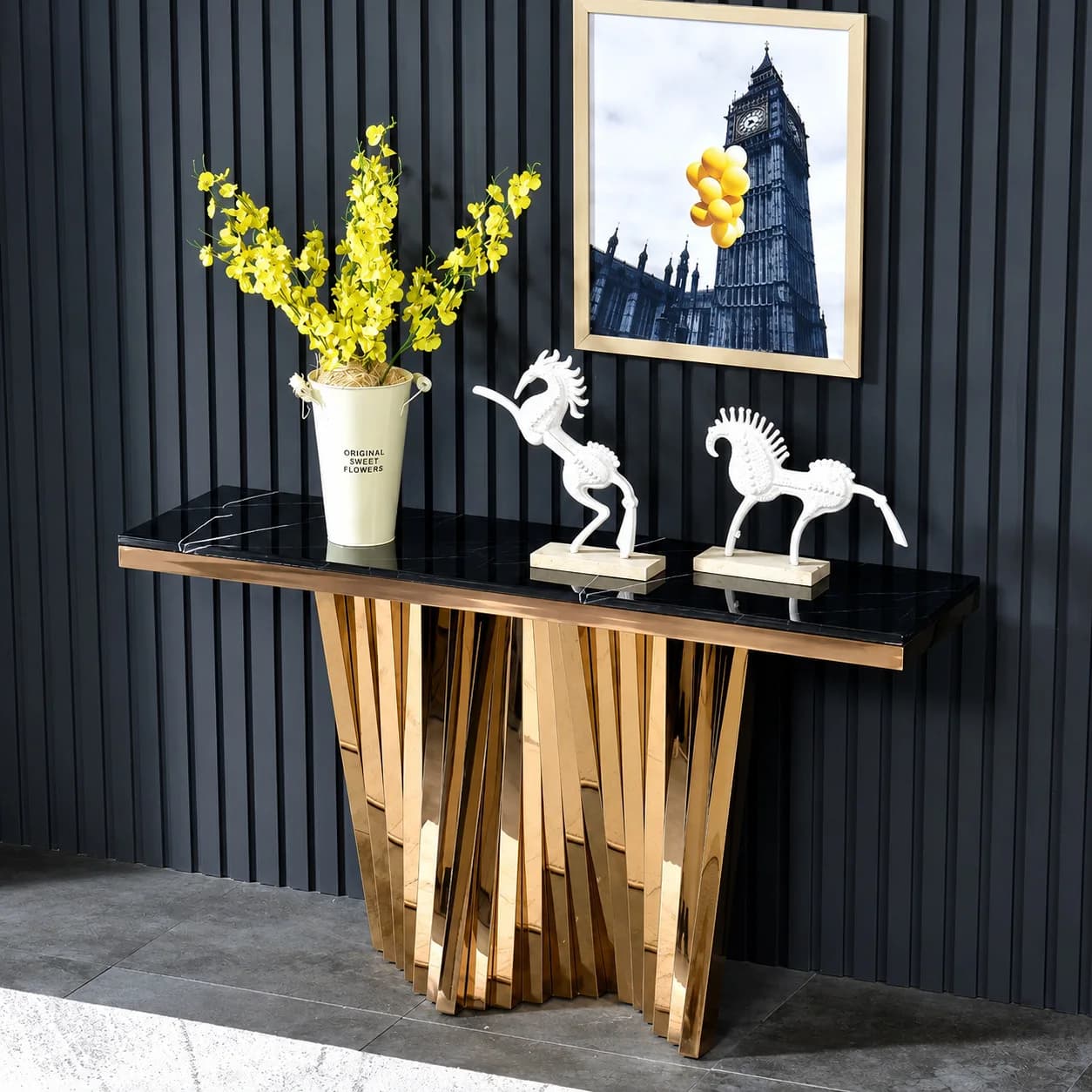 DSA light luxury marble entrance table simple stainless steel entrance table entry corridor storage entrance cabinet case