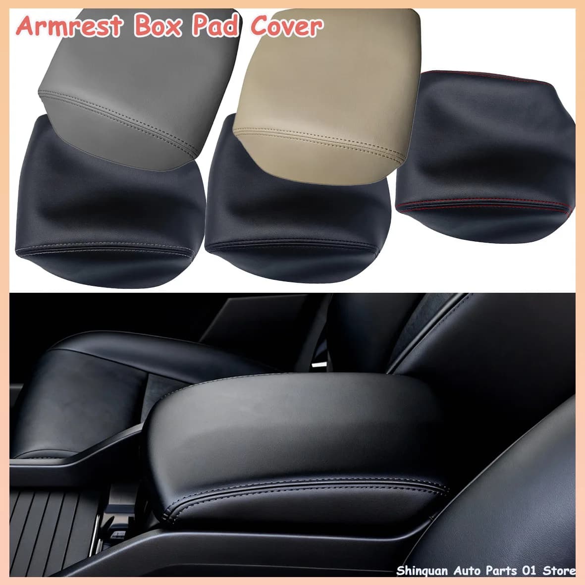 Center Console Armrest Cover for Honda Pilot 2009-2015, Leather Lid Protector, Slip-On Design