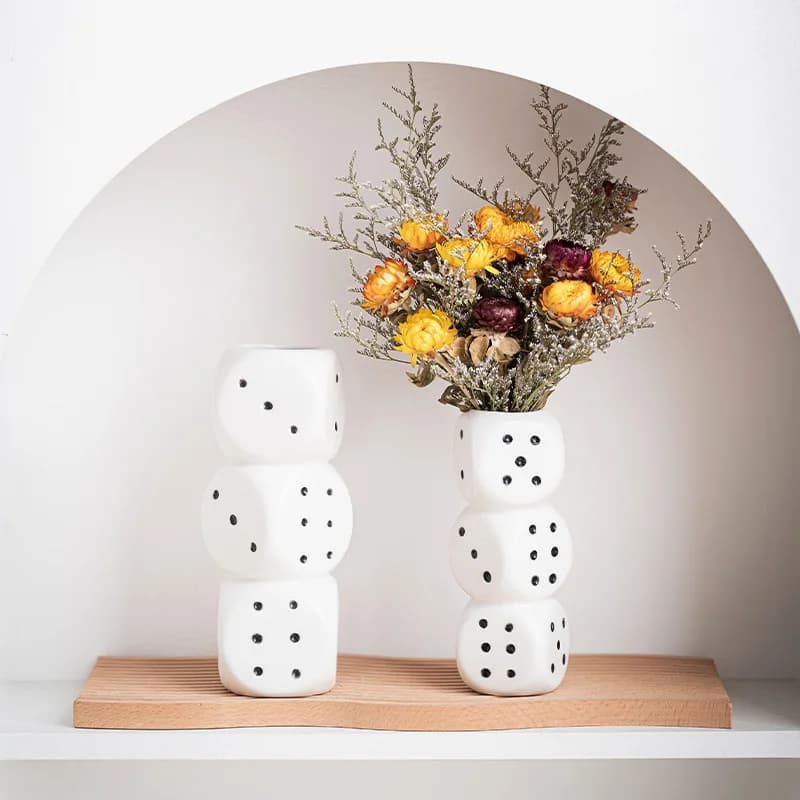 Fun Dice Shaped Ceramic Vase Desk Decoration Flower ArrangementDecoration Vase Room Aesthetic Decoration Home Decor Ceramic Vase