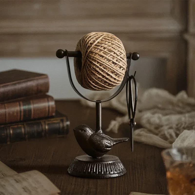 Retro Cast Iron Craftsmanship Small Bird Hemp Rope Display DIY Handmade Props Cafe Garden Balcony Home Decor Ornaments