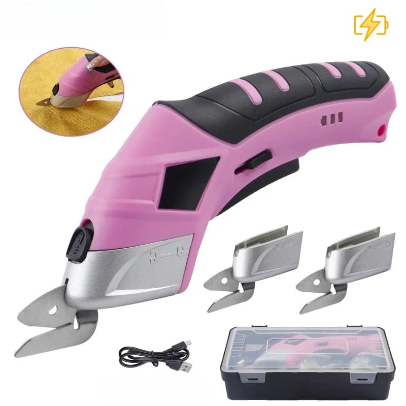 Pink Power Cordless Electric Scissors Professional Tailoring Tools for Cutting Crafts Fabrics Carpets Soft Leather and Cardboard