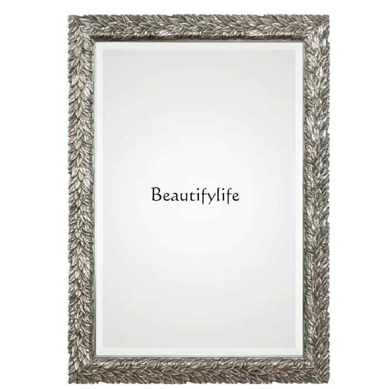 American retro square silver dresser makeup mirror European wall-mounted porch mirror