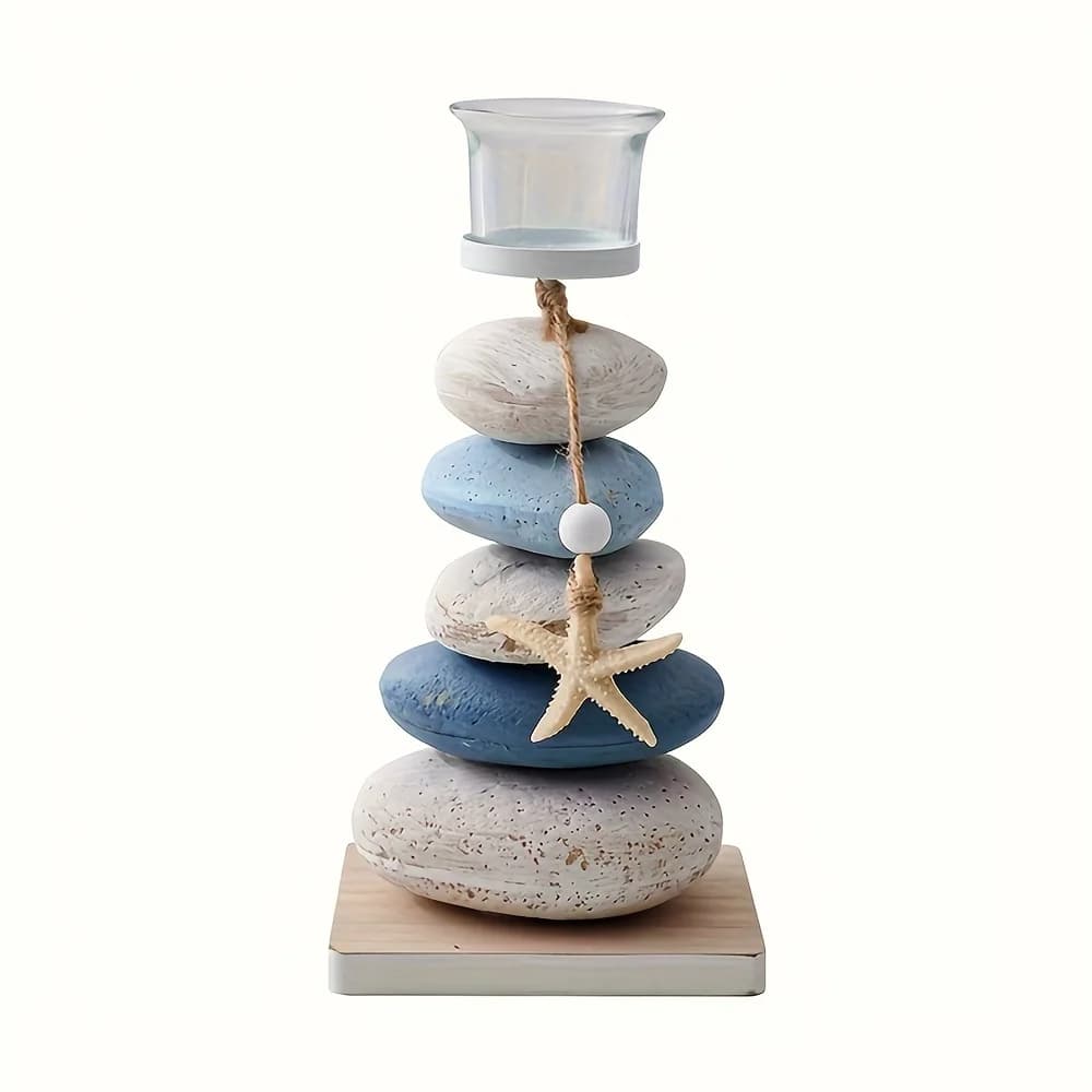 1 Mediterranean Style Paraffin Candlestick Ornament, Crafted With Wooden Starfish Display Desktop Decoration # Random Color
