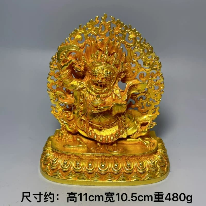Vintage Gilt Copper Tibetan Two-armed Mahakala Buddha Statue Feng Shui Home Protection Decoration Worship Crafts