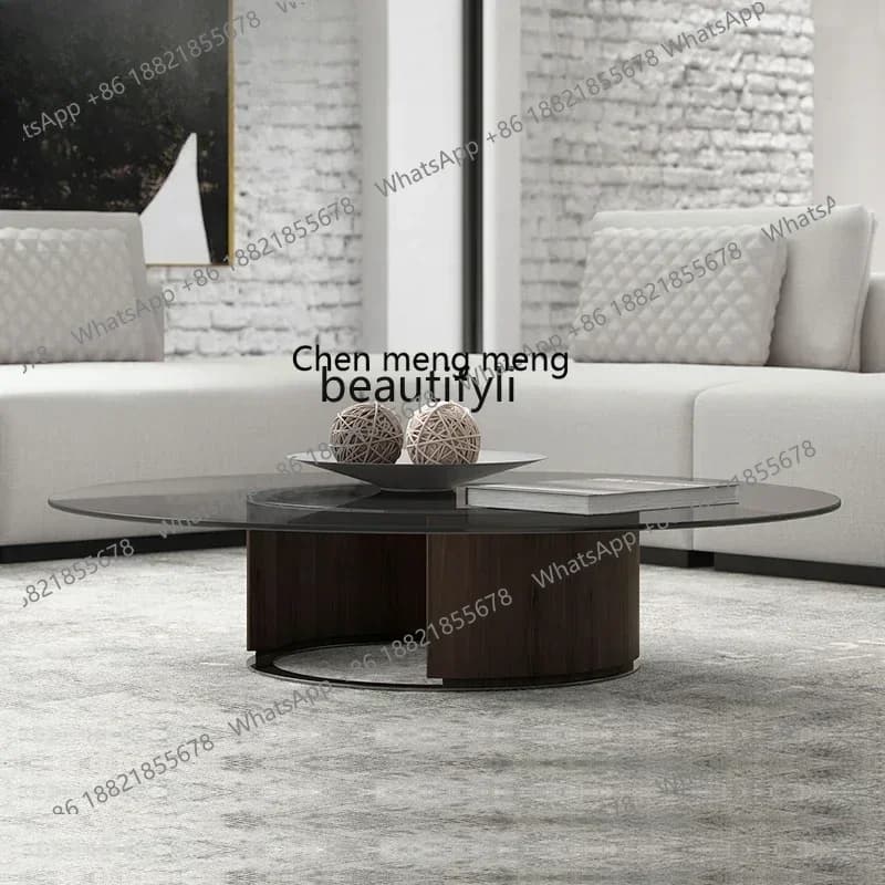 cqyItalian minimalist light luxury coffee table stainless steel Nordic living room designer creative round glass modern tea tabl