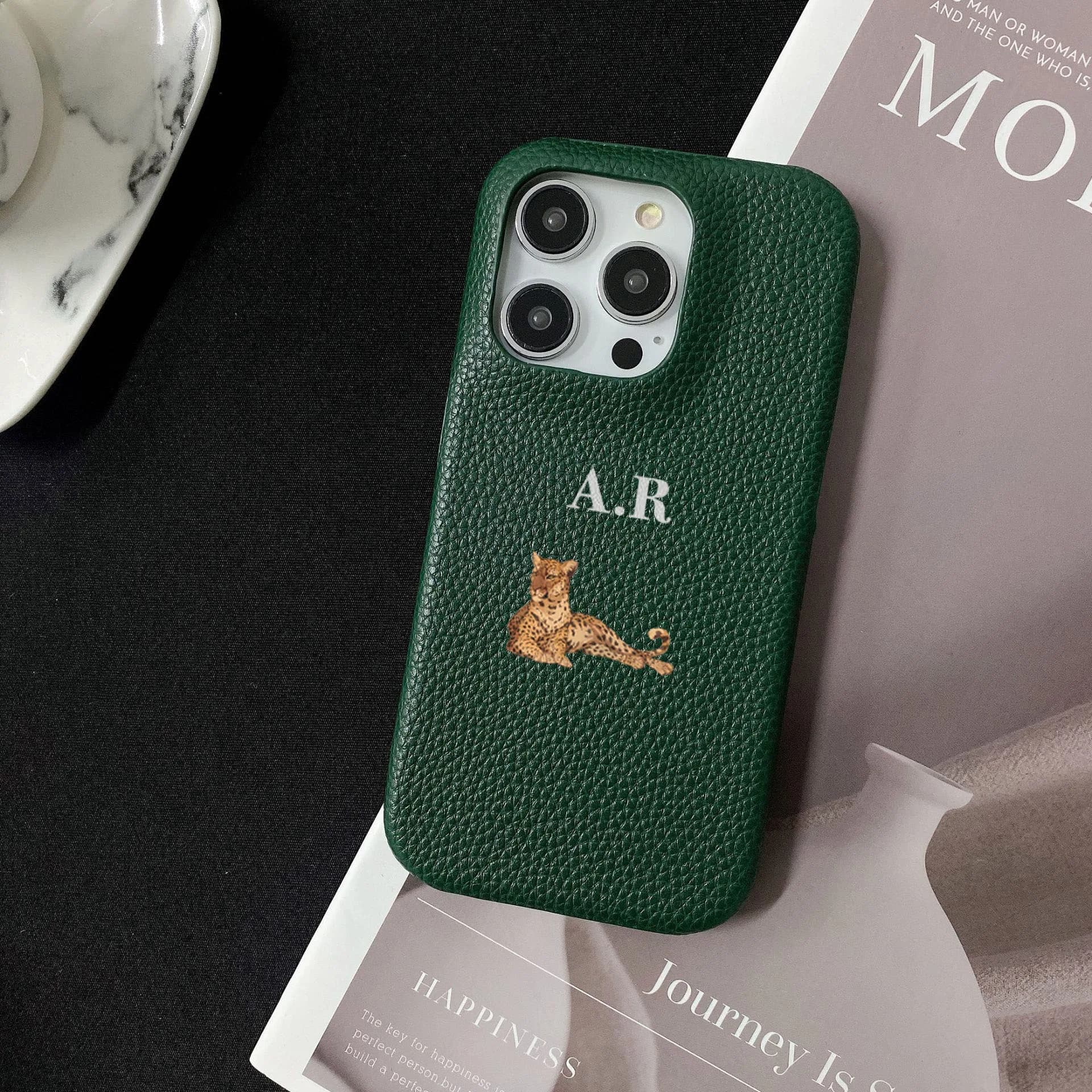 Personalise Initials Name Lizard Leopard Leather Case For iPhone 16 14 13 12 11 15 Pro Max Initials Letters kafr saya Cover