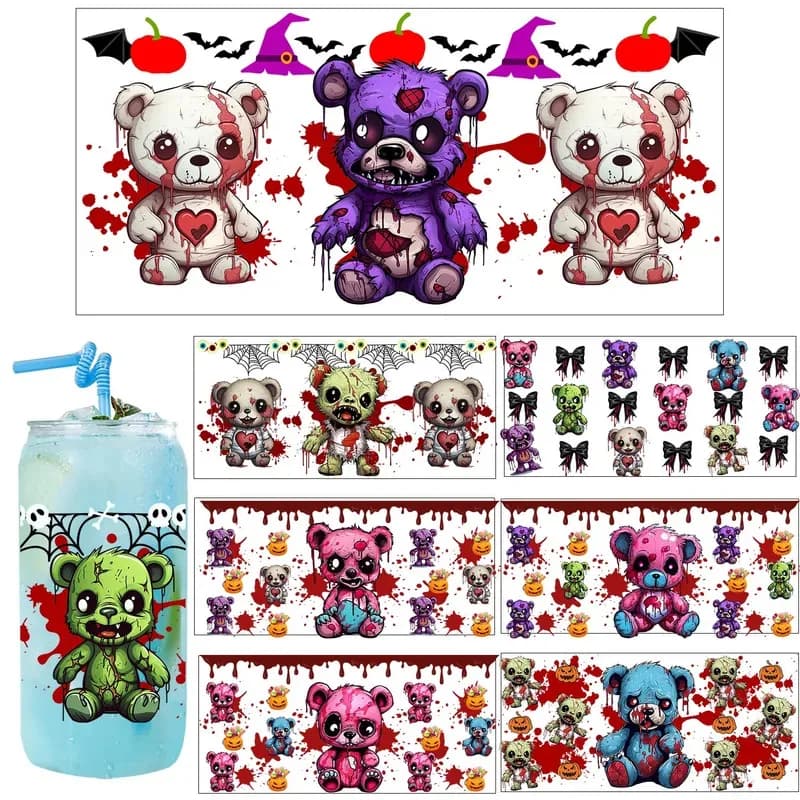 Funny Horror Spooky Vibe Doll Artwork UV Sticker Party DIY Decals 3D transfers uvdtf tumbler seal stickers 16oz uv dtf cup wraps