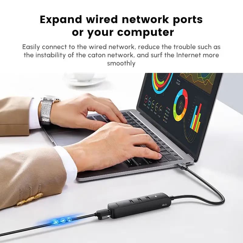 UGREEN USB to Ethernet Adapter, 5 in 1 USB Hub With Ethernet, Multiport Network Adapter With 3 USB 3.0 Port, Gigabit RJ45,USB-C