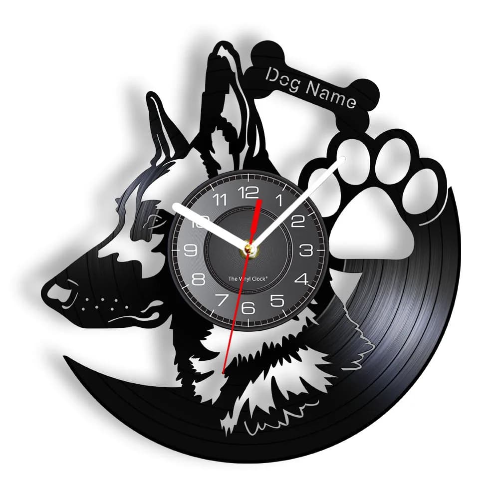 German Shepherd Dog Wall Clock Home Decor Dog Breeds Vinyl Record Vintage Clock Custom Dog Name Wall Clock Gift For Dog Lovers