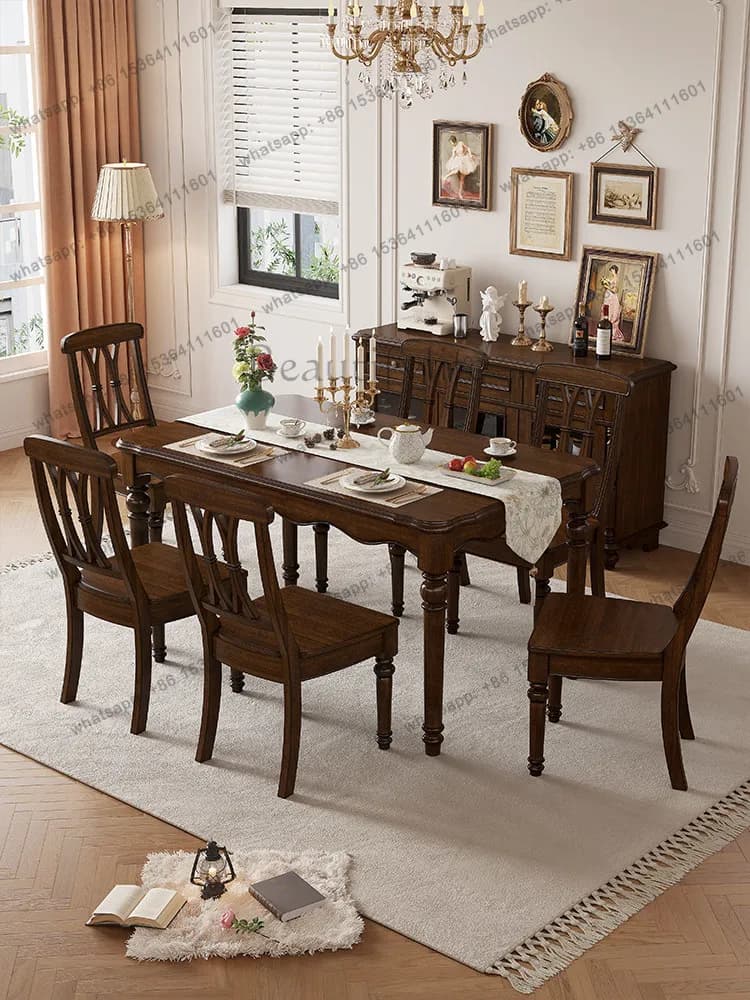 American dining table all solid wood household rectangular table and chairs combination rural retro