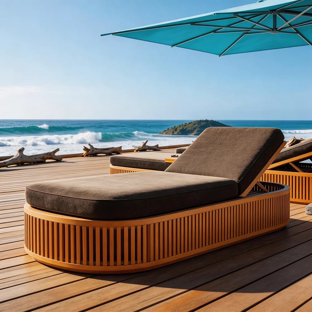 #Custom Modern Outdoor Furniture Adjustable Sun Loungers Teak Frame Lounge Chair