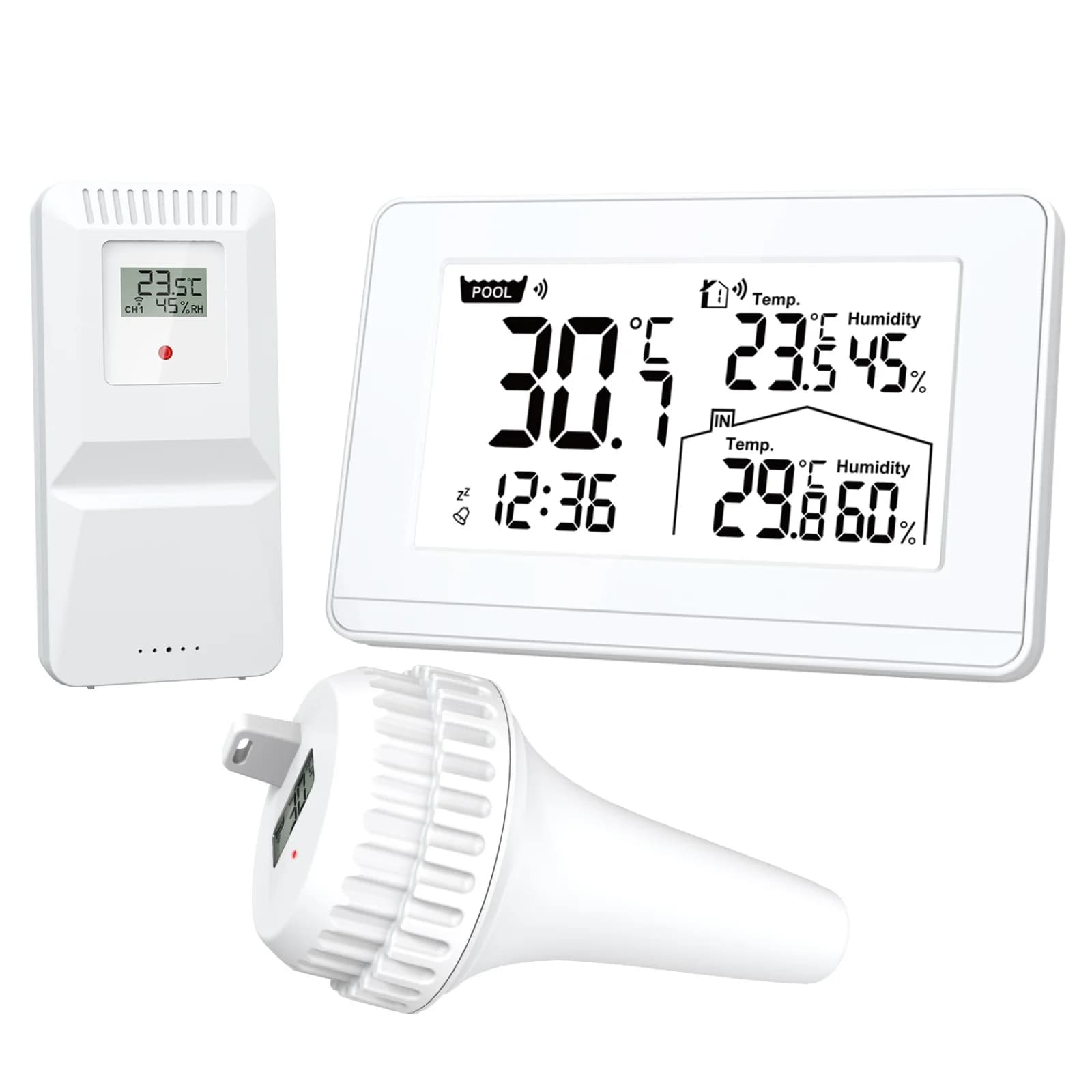 Digital Thermometer Hygrometer with Pool Water Temperature Sensor Pool Thermometer Humidity Display For swimming Pool Monitoring
