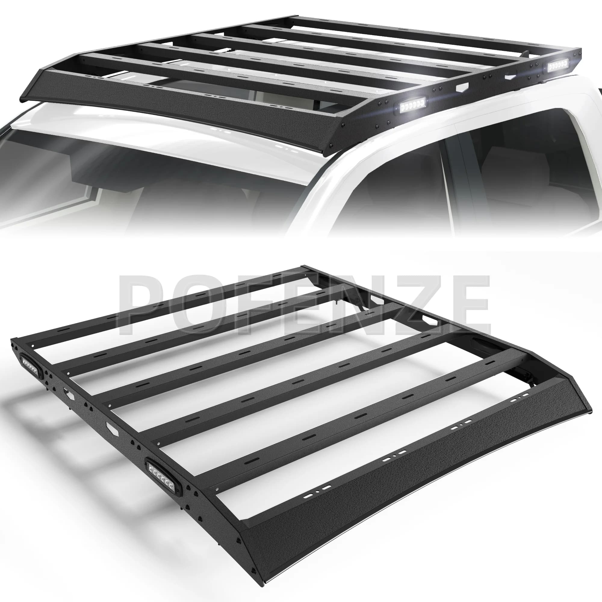 Roof Rack for Ram 1500 Heavy Duty Top Cargo Basket Carrier with Side Lights Compatiable with Dodge Ram 1500 2009-2018
