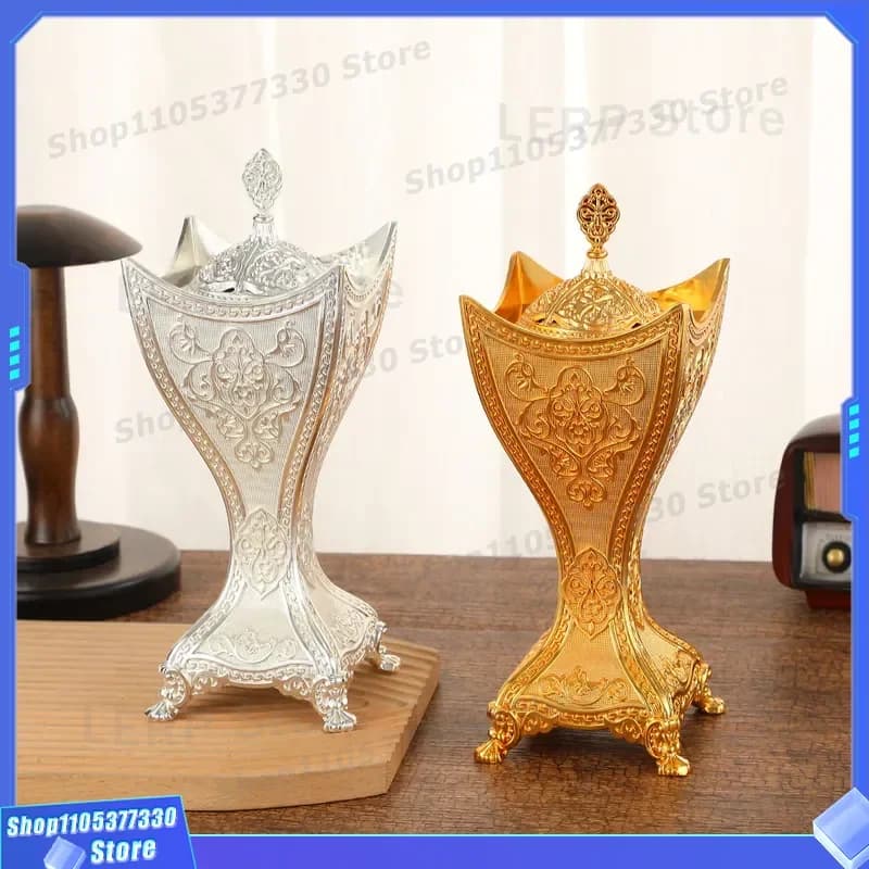Retro Classic Zinc Alloy Incense Burner European Light Luxury Home Ornament Exquisite 3D Four Corner Design for Living Room